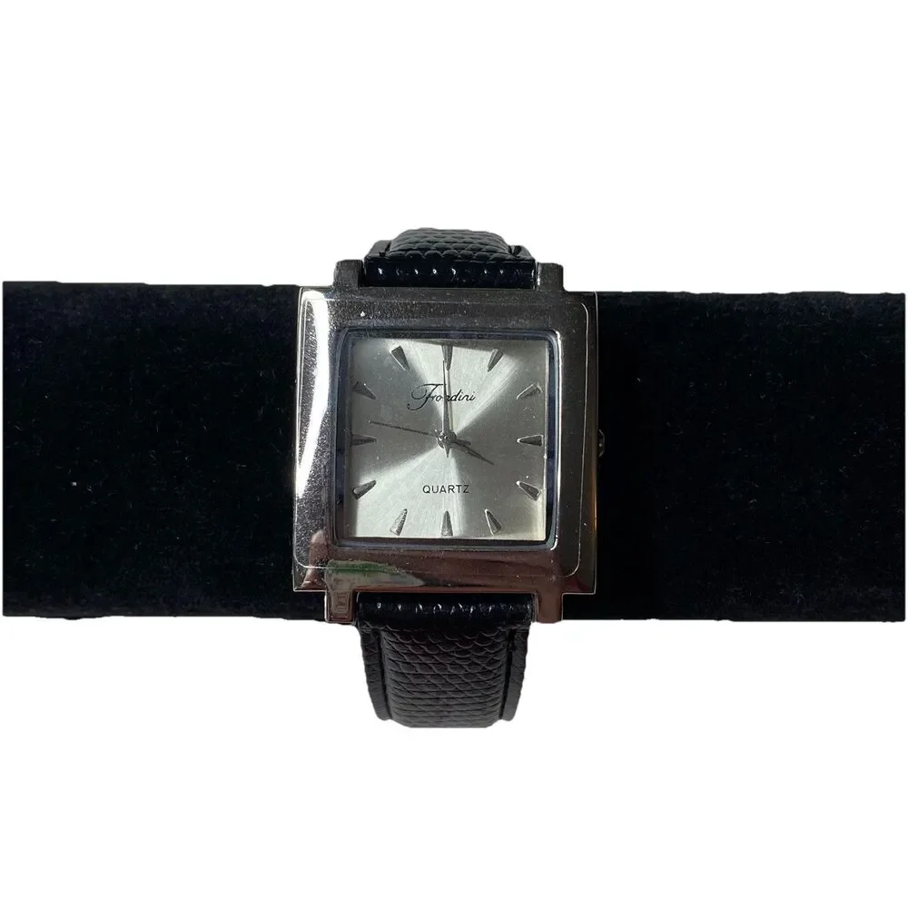 Fondini Quartz Watch Black Snakeskin Leather Unisex Watch Stainless Steel Back